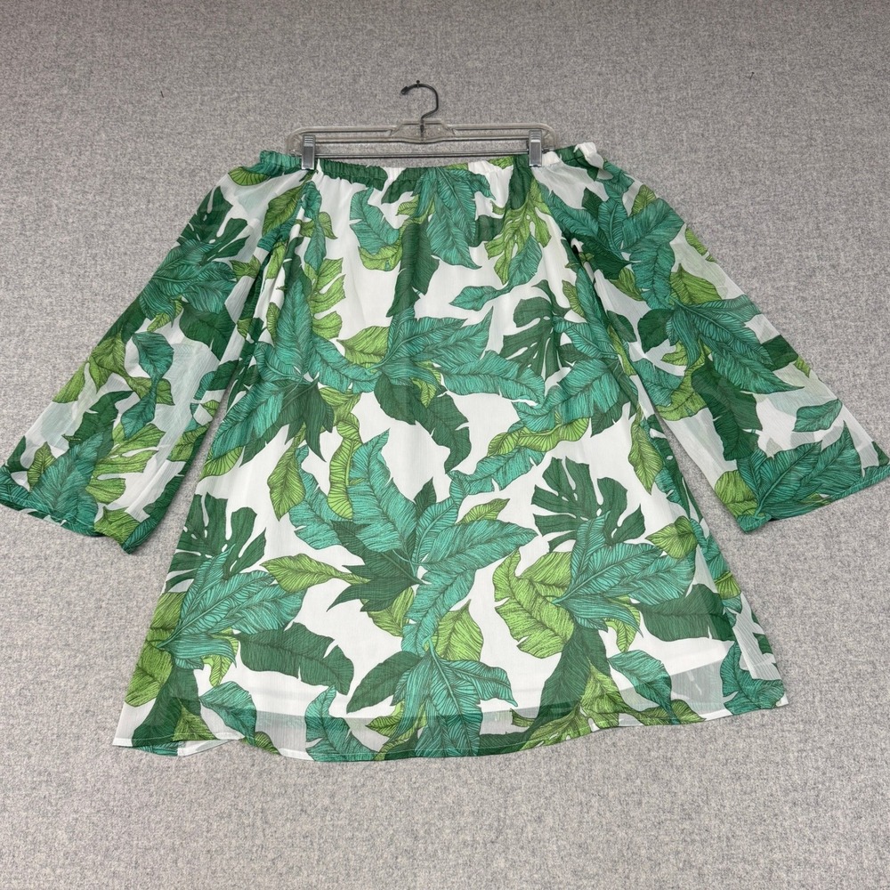 Love Fire Blouse Large Green White Tropical Palm Leaf Off Shoulder Lined Top